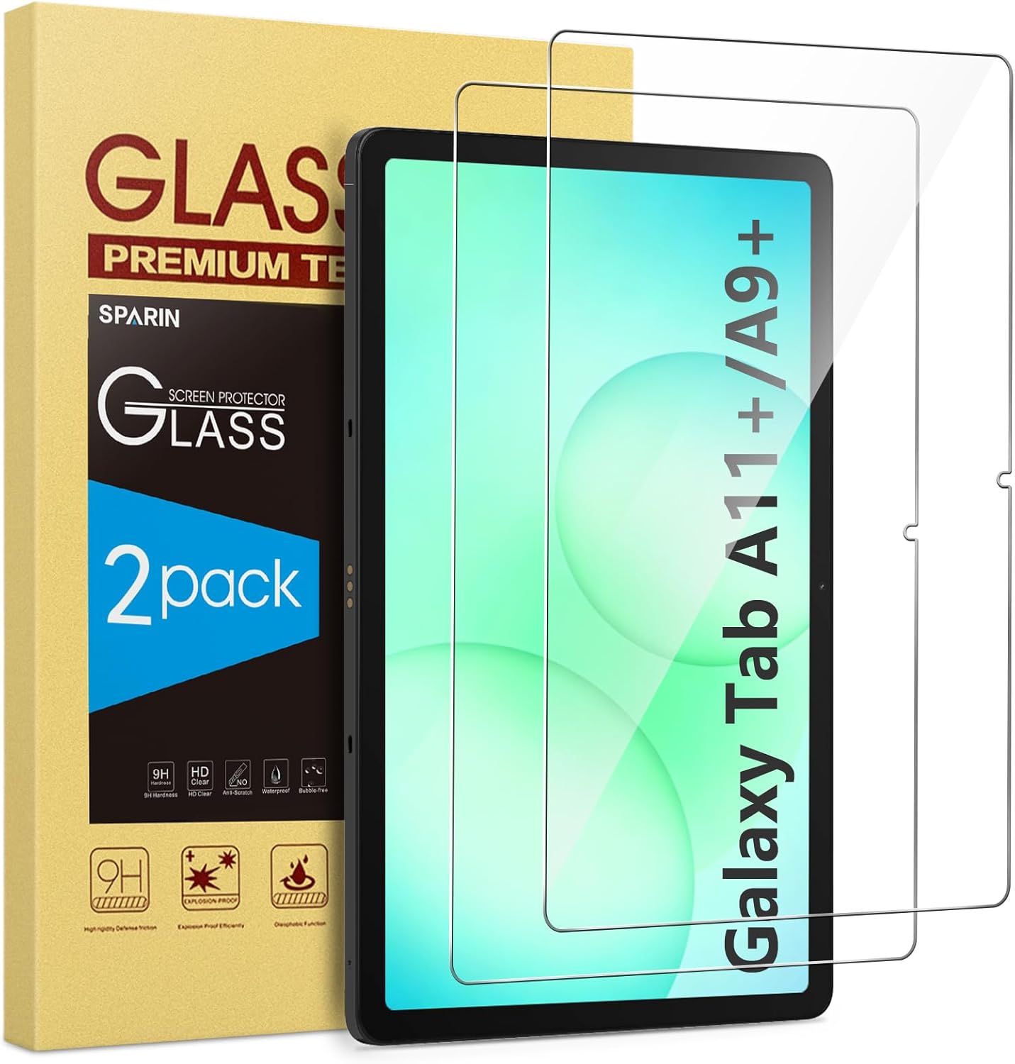 Sparin tempered glass screen protector for Samsung Galaxy Tab A9 Plus front view
