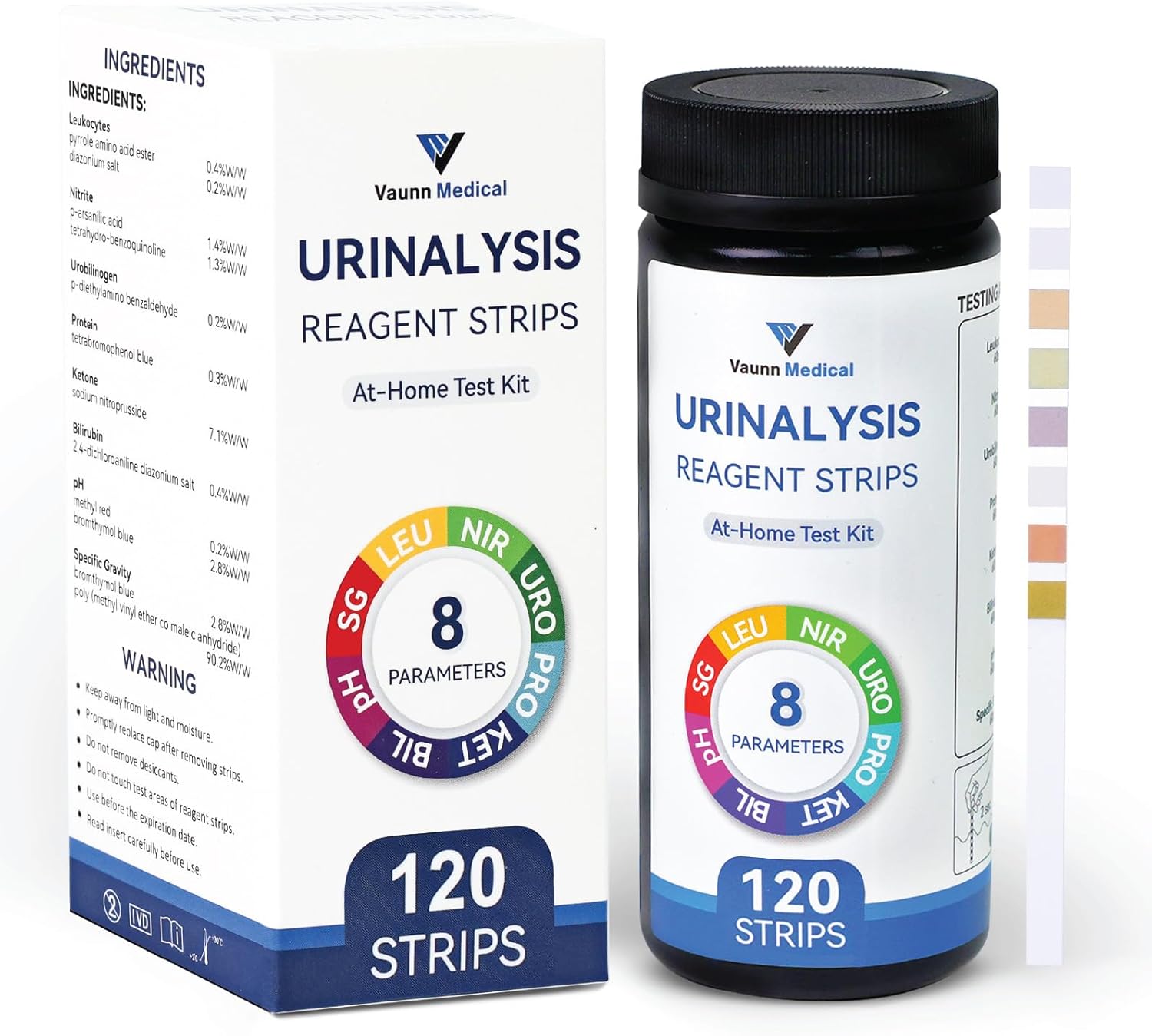 Vaunn FSA/HSA Eligible, Medical 8-in-1 Urine Test Strips and Urinalysis for UTI, Nitrites, Leuckcytes, Ketosis, pH, Protein, 120 CT - Image 1