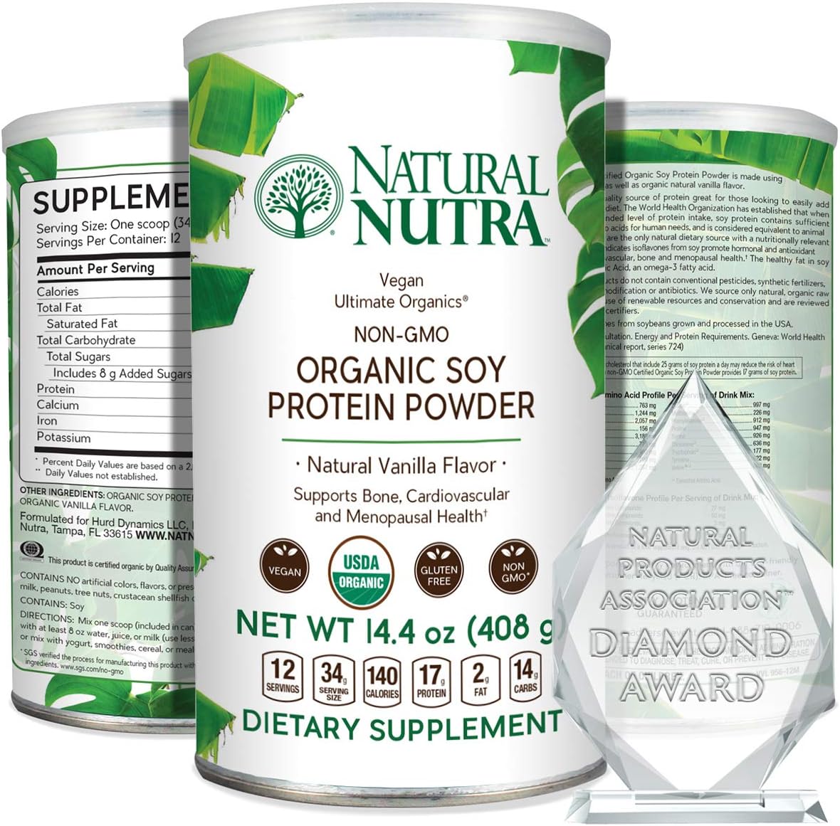 Natural Nutra Organic Vegan Soy Protein Powder front view for plant based nutrition.
