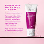 Creamy texture of Murad exfoliating face wash with visible biodegradable jojoba beads