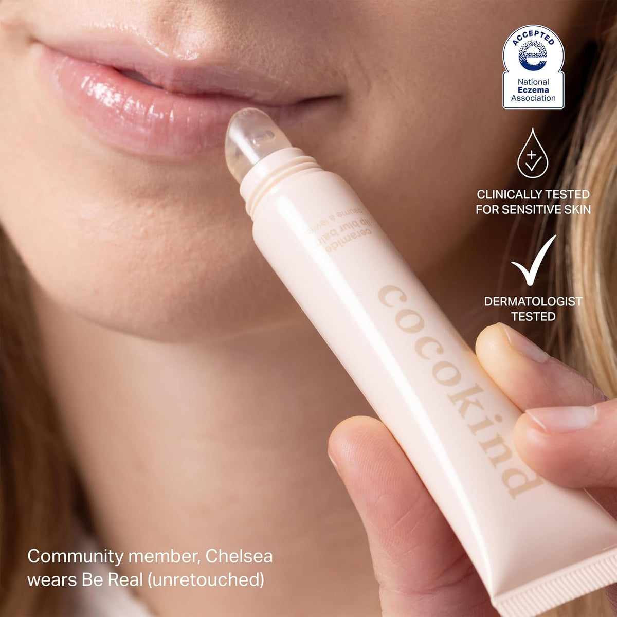 Cocokind clear hydrating lip balm tube with built in ring cap