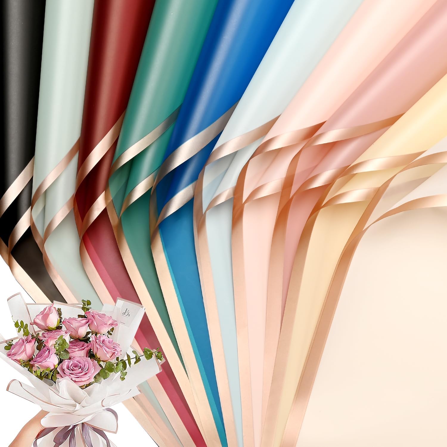 Bupduq flower bouquet wrapping paper front view showcasing 10 assorted vibrant colors