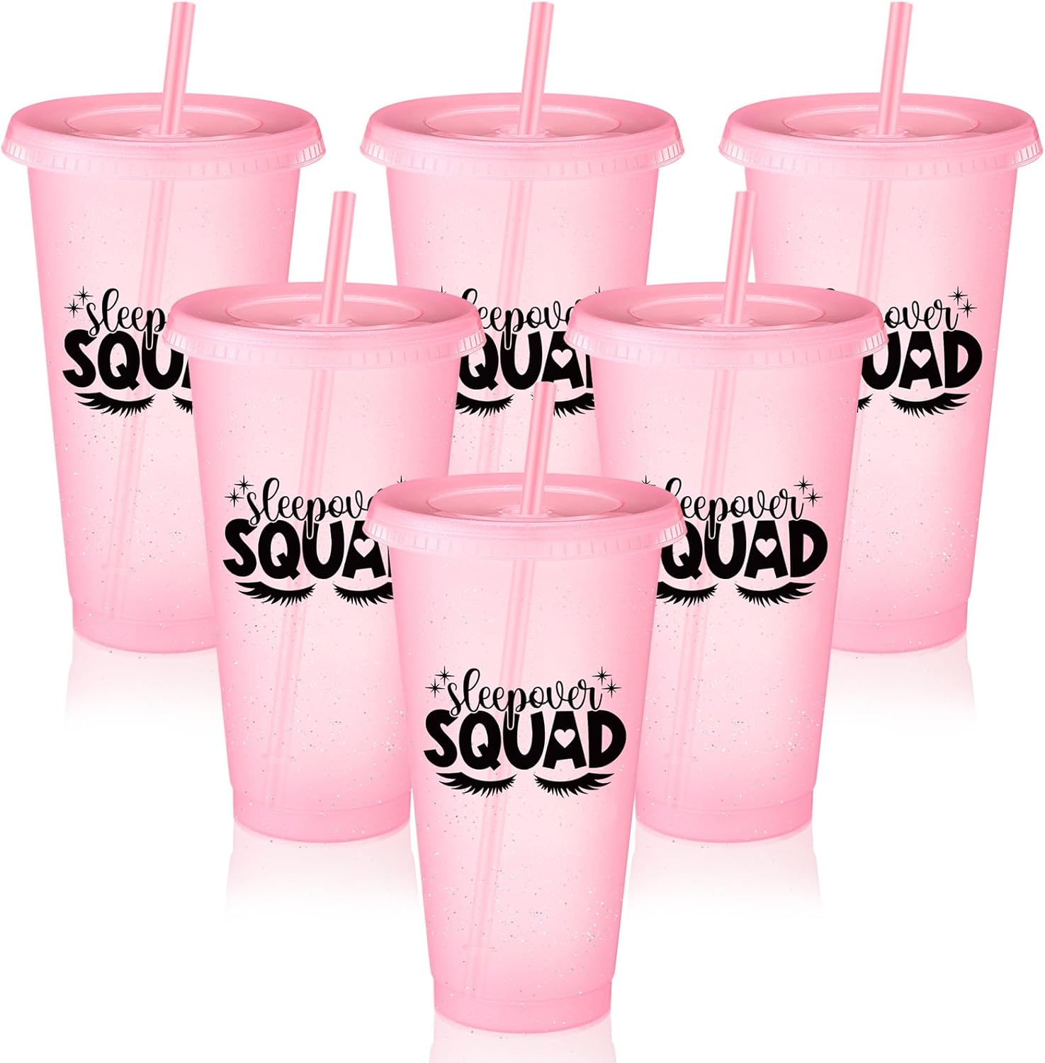 Reallnaive sleepover squad glitter pink tumblers front view