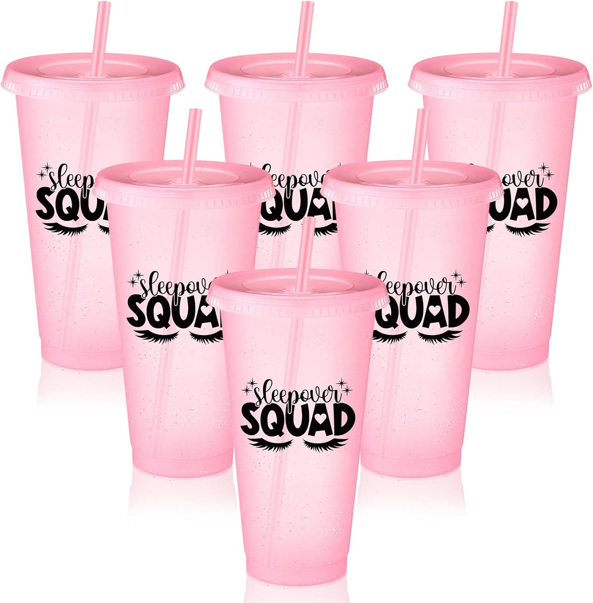 Reallnaive sleepover squad glitter pink tumblers front view
