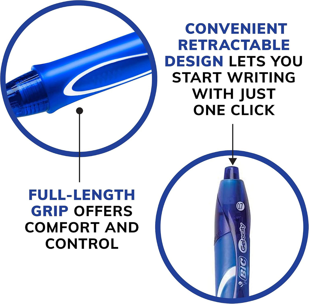 BIC Gelocity Quick Dry Blue Gel Pens, Medium Point, 0.7 mm, 12-Count Pack | Full Grip Design, Smooth Writing Experience, Retractable Clip, Ideal for Students and Teachers, School Supplies - Image 9
