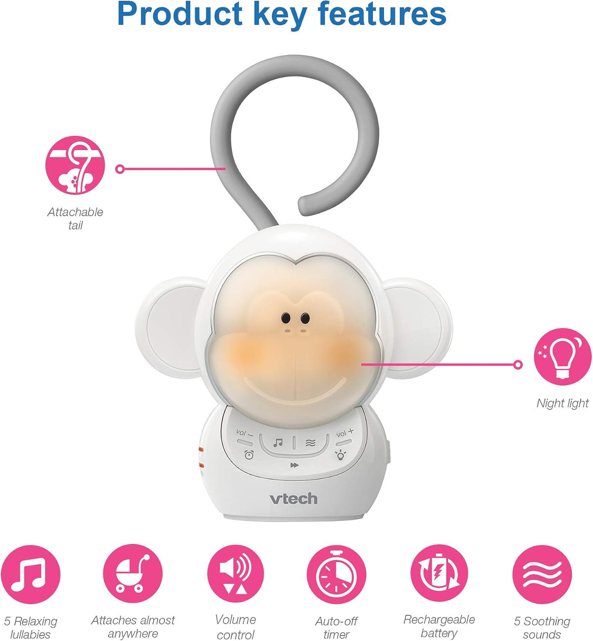 VTech white noise sound machine attached to stroller handle