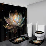 AZHM lotus shower curtain set front view featuring black and gold floral pattern bathroom accessories