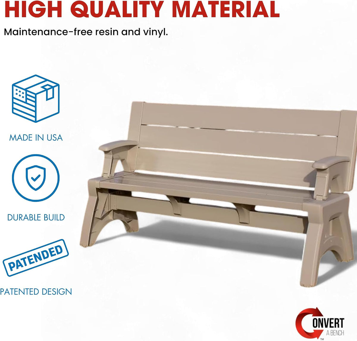 Convert-a-bench weather-resistant resin material close up
