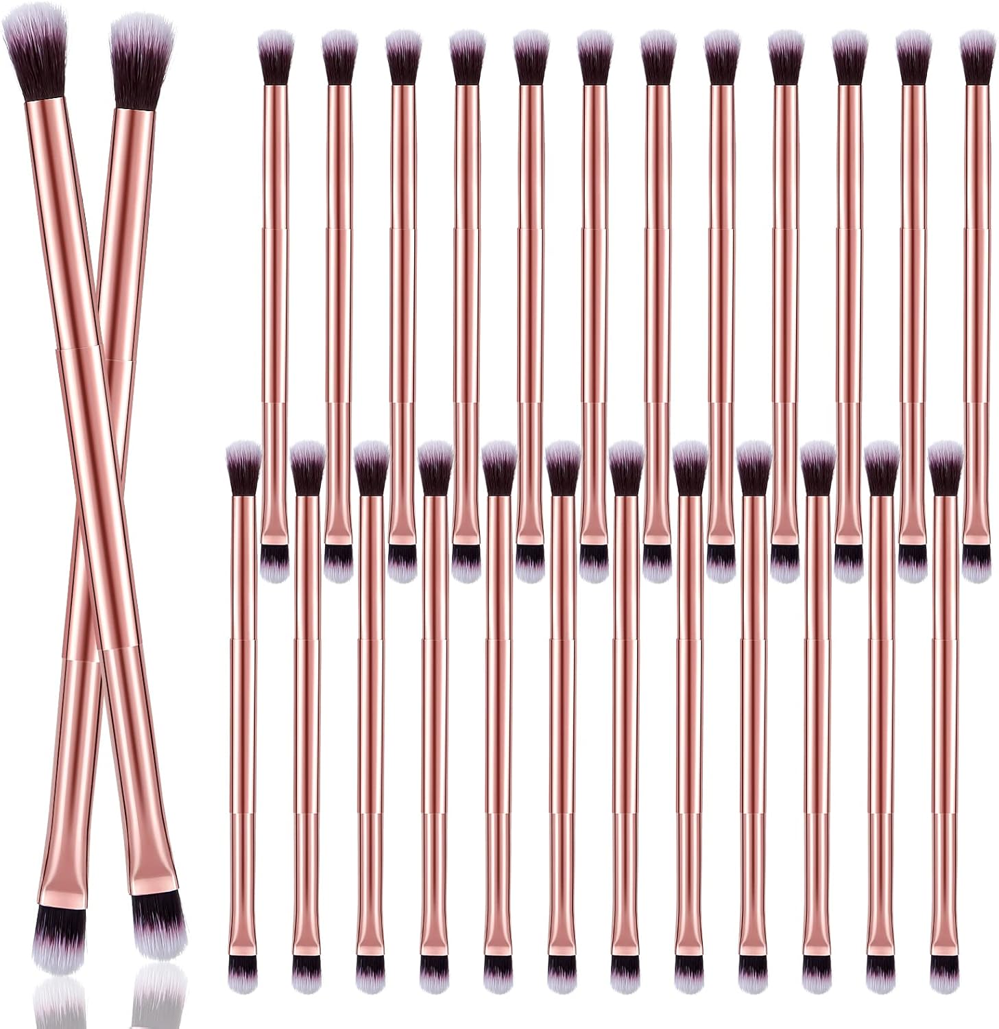 Perthlin double ended eyeshadow and concealer brush set front view showing rose gold handles