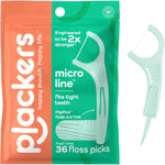 Plackers Micro Line Dental Floss Picks 36 count pack front view showing mint flavor