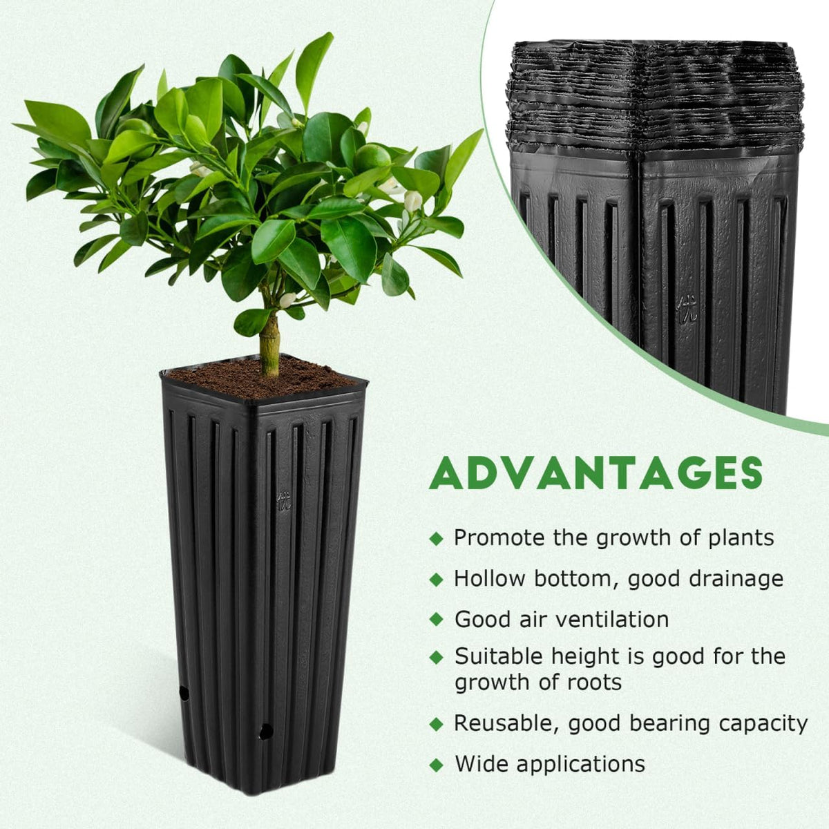Hanabass plastic treepots displaying vertical structural ribs