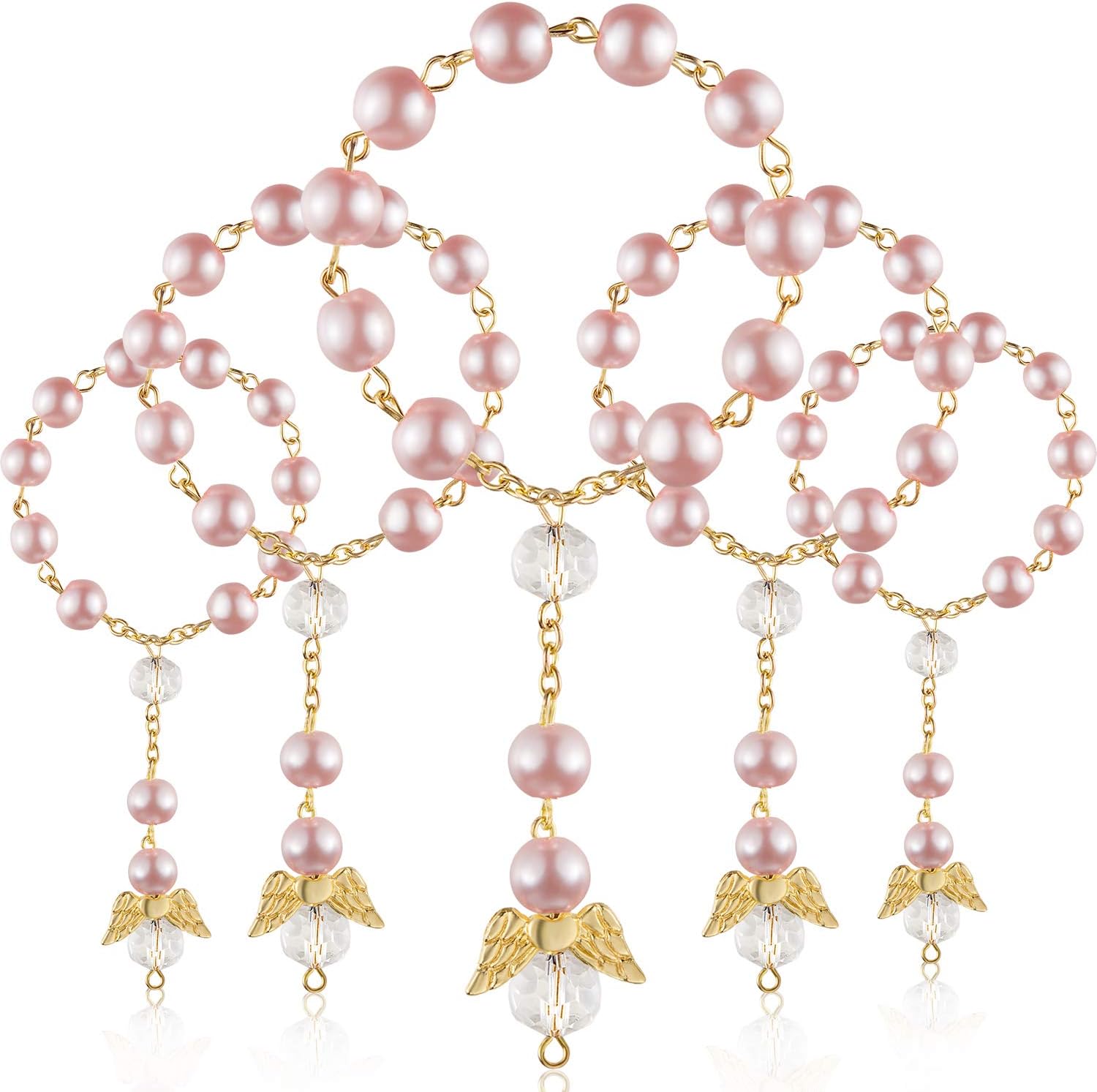 Hicarer baptism rosary pink gold mini beads front view packaging