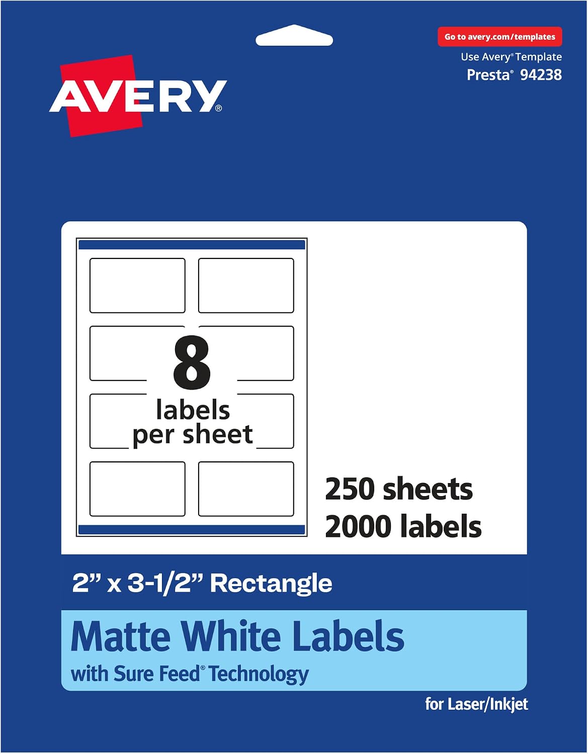 Avery labels packaging overview showing 400 count