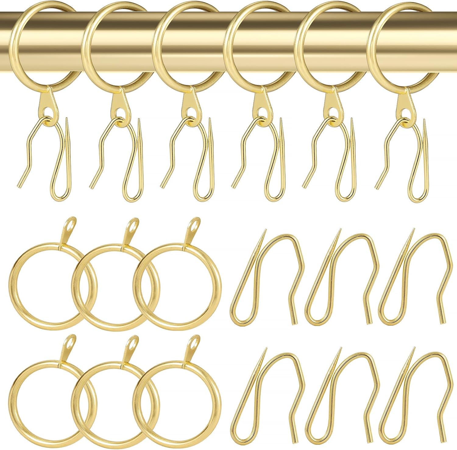 Kilymezh metal drapery curtain rings and pin hooks gold front view
