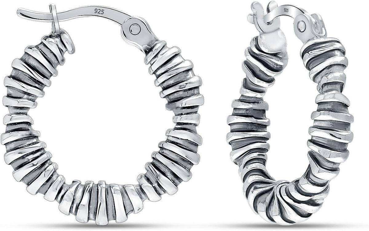 LeCalla 925 Sterling Silver Hoop Earrings for Women | Bali-Style Italian Antique Click-Top Hoop Earrings | Lightweight Vintage Hoop Earring Jewelry Gifts for Women - Image 15