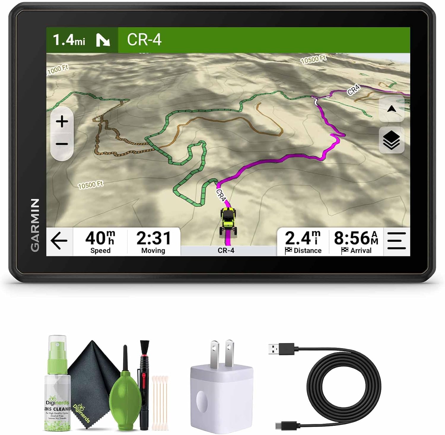 Garmin Tread 2 Overland Edition 8-inch rugged GPS navigator front view displaying off-road trail mapping.