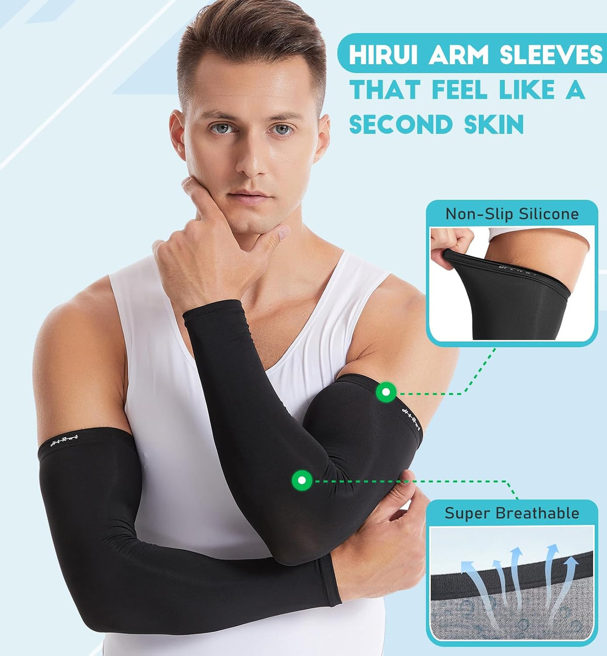 Arm Compression Sleeves for Men Women Youth, UV Protection 20-30mmHG Support Tattoo Cover, Breathable Moisture-Wicking - Image 2