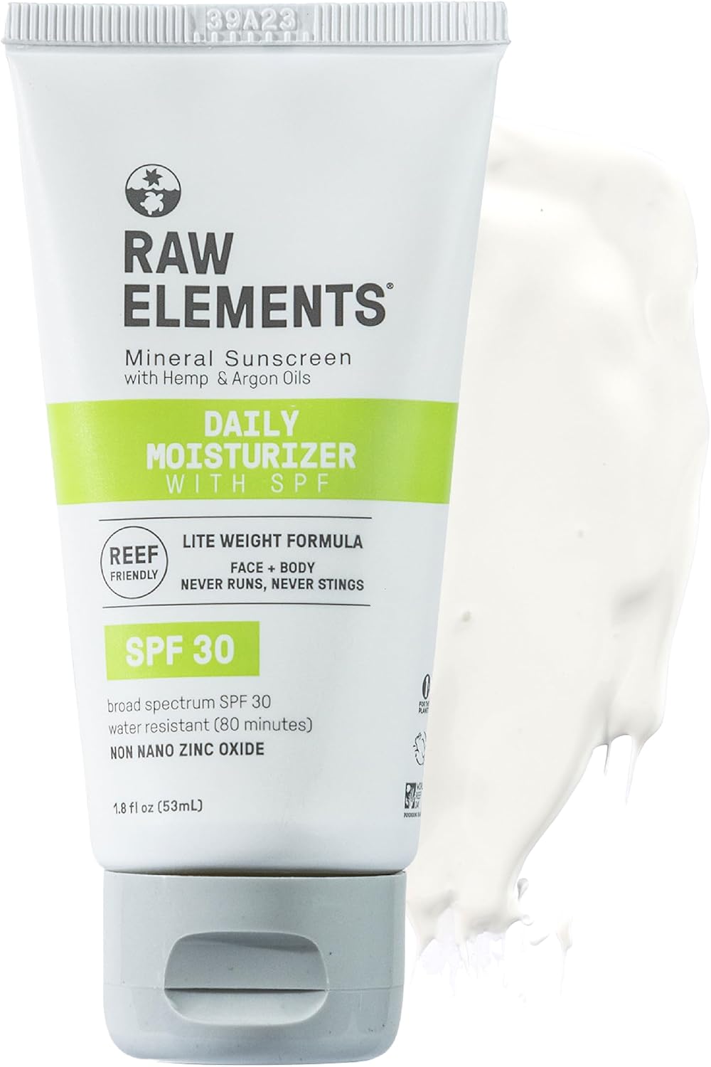 Raw Elements daily lifestyle sunscreen moisturizer front view tube packaging
