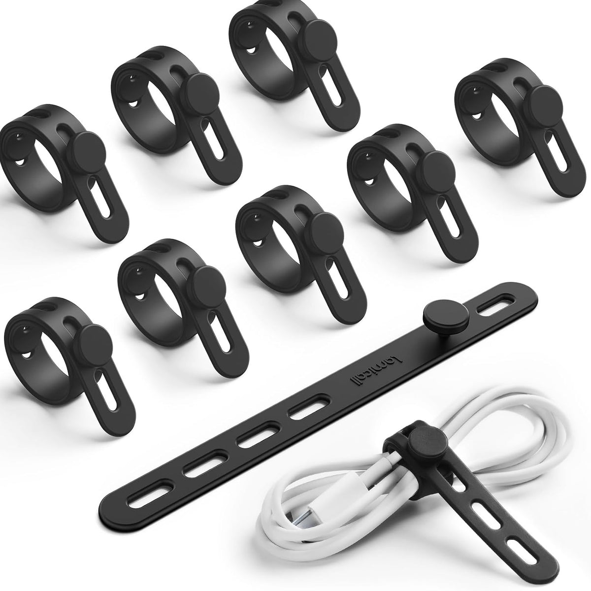 Lamicall silicone cable ties cord organizer strap ten pack front view showing premium wire management wraps