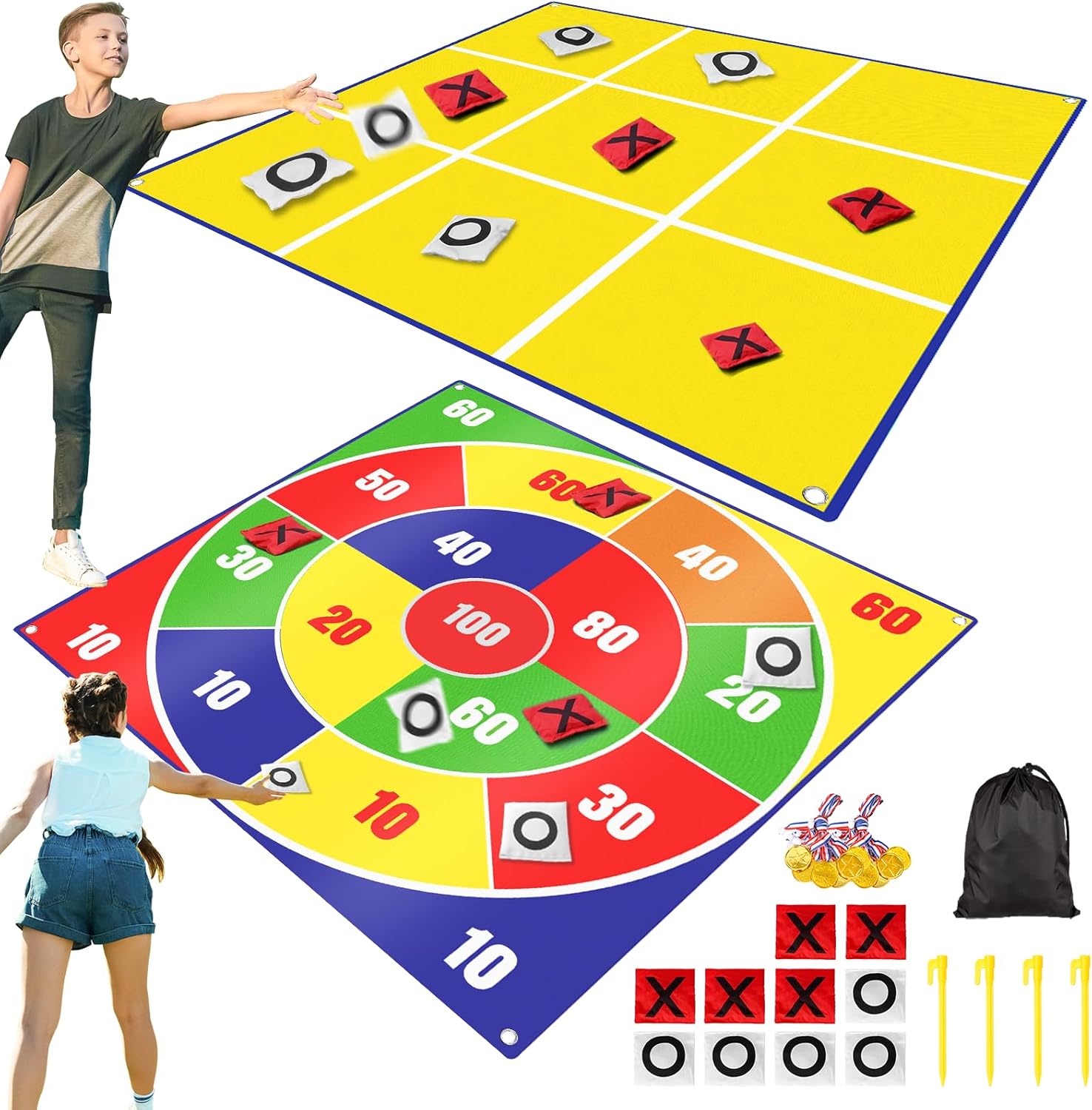 Wyrjxyb 2-in-1 giant bean bag toss and tic tac toe game set front view