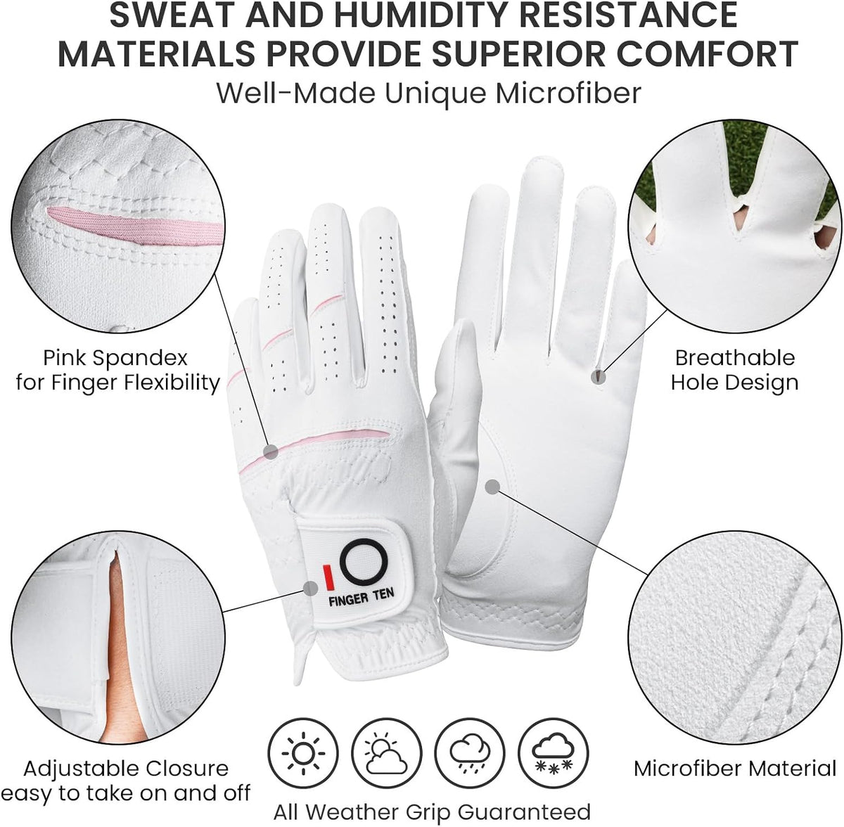 Finger Ten ladies rain grip golf gloves pair packaging view