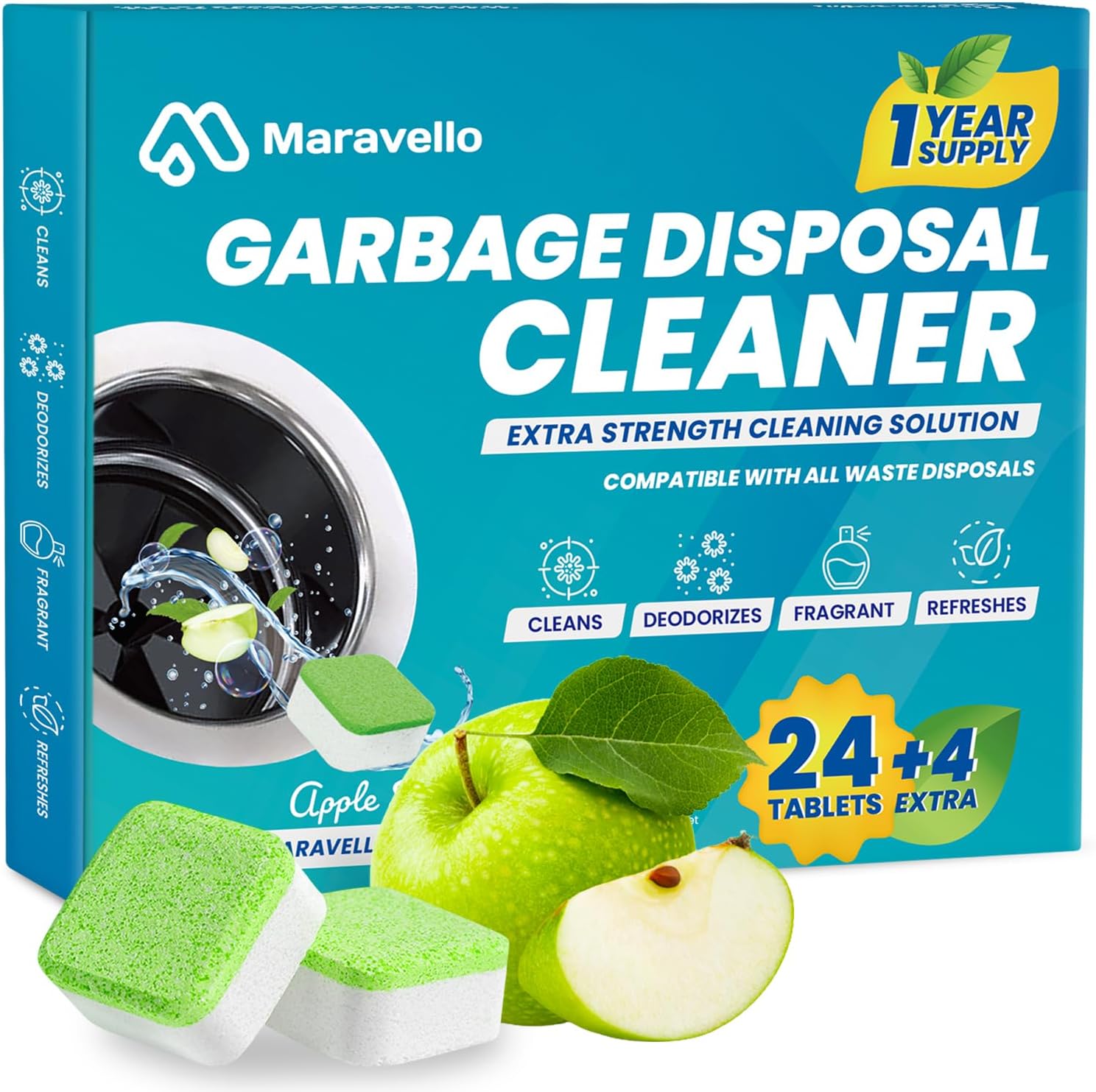 Maravello Garbage Disposal Cleaner and Deodorizer 28 tablets front view