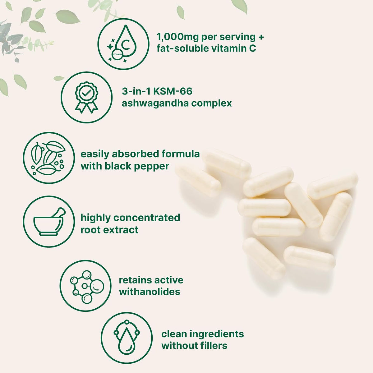 Micro Ingredients KSM-66 Ashwagandha vegetarian capsules close up view