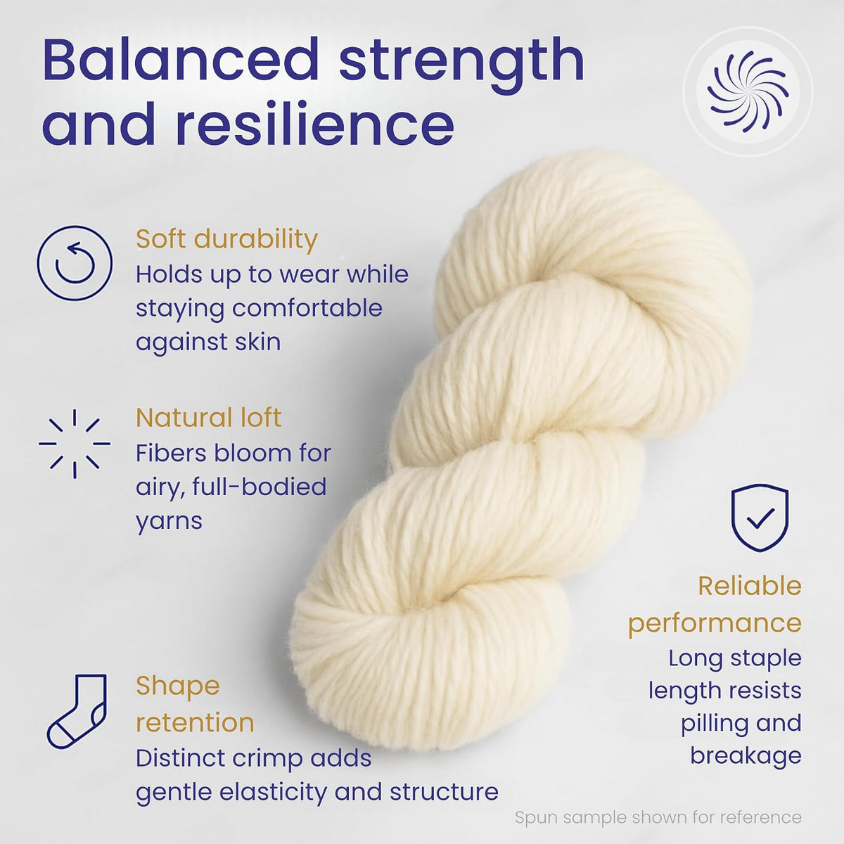 Wool roving displayed for hand spinning on a wheel