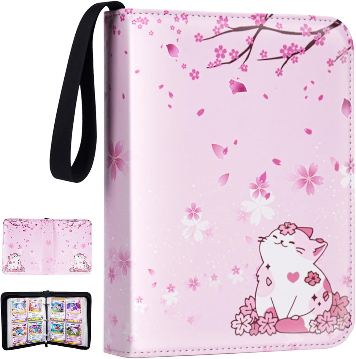 CLOKORIA Sakura Cat card binder front view with zipper