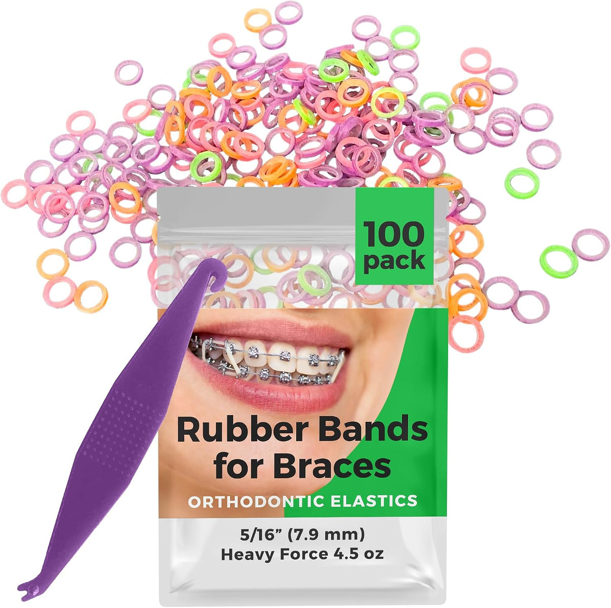 Orthodontic Rubber Bands for Braces, 5/16in Medium, 100 Pack, Natural | Premium Elastics Teeth Rubber Bands for Braces, Fix Tooth Gaps, Dreadlocks, & Hair Braids, Free Orthodontic Elastic Placer - Image 11