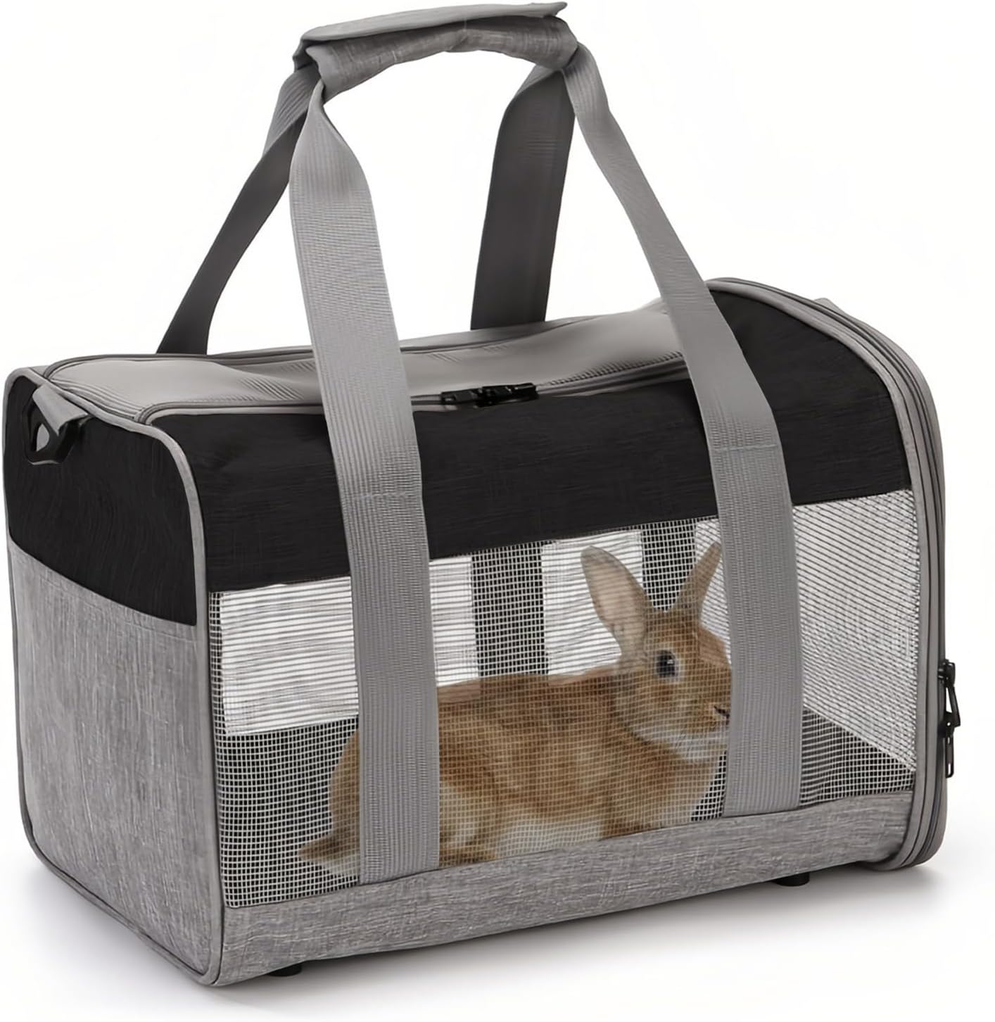 PINVNBY Bunny Carrier for Travel Camping Outdoor, Small Pet Carrier, Guinea Pig Carrier, Breathable Pet Portable Hand Bag for Hamster Rabbit Guinea PigBlack & Gray - Image 1