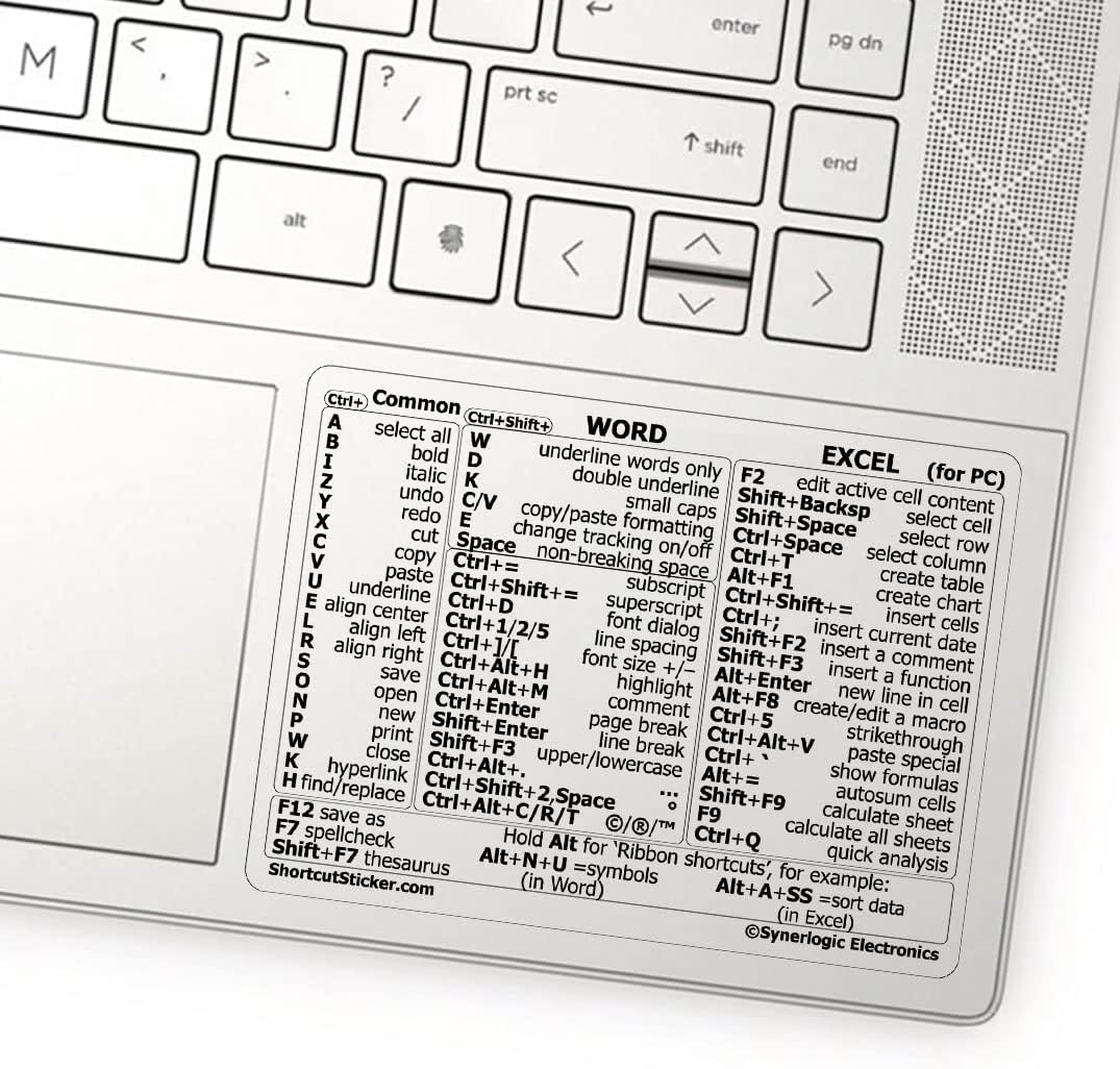 Synerlogic Windows shortcut sticker front view on a laptop keyboard deck