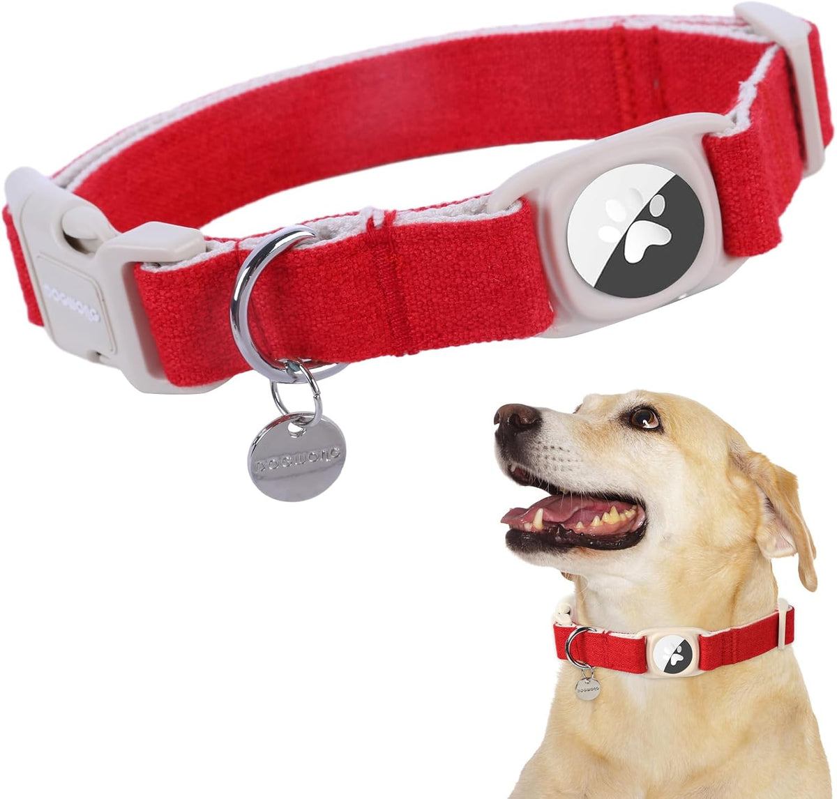 Airtag Cotton Hemp Dog Collar, Heavy-Duty Dog Collar with Airtag Holder Fall Orange Natural Fabric Pet Dog Collars Cute Puppy Necklace for Small Medium Large Dogs - Image 10