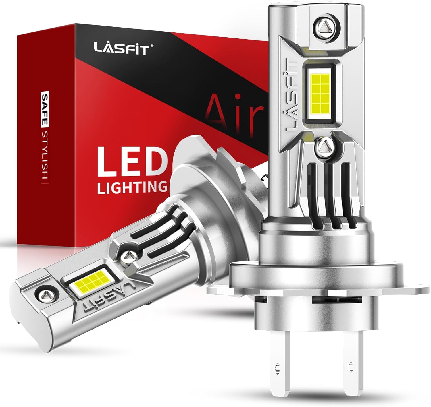 Lasfit Beam H7 LED fog light bulbs front view showing compact all-in-one housing design