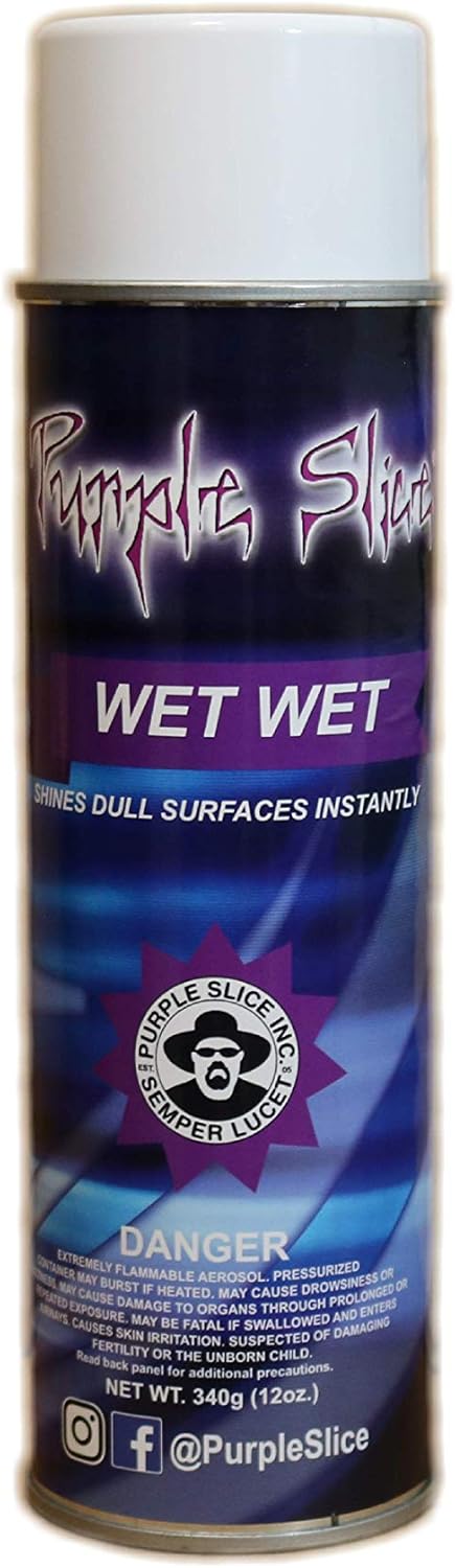 Purple Slice Wet-Wet 12 Ounce high gloss detailing spray aerosol can front view for vehicle trim restoration.