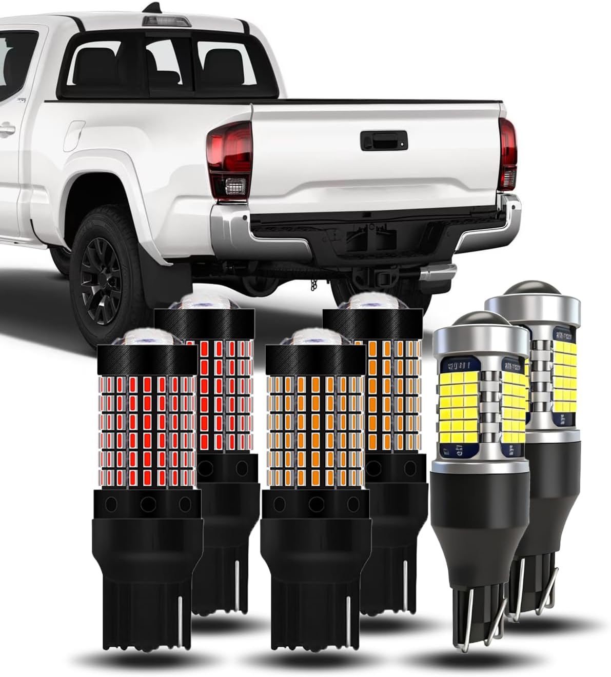 QIFANSAIL Toyota Tacoma LED Tail Light Bulbs 6-Pack front view displaying the complete premium automotive lighting upgrade kit components.