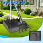 Extended long handle pet waste picker showing ergonomic green comfort grips.