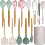 oannao Silicone Kitchen Utensils Set - 446 degreesF Heat Resistant Cooking Utensil Sets, Spatula,Turner,Tongs,Spoon,Whisk, Wooden Handle Silicone Kitchen Gadgets Tools for Non-Stick Cookware BPA Free (Pink) - Image 11