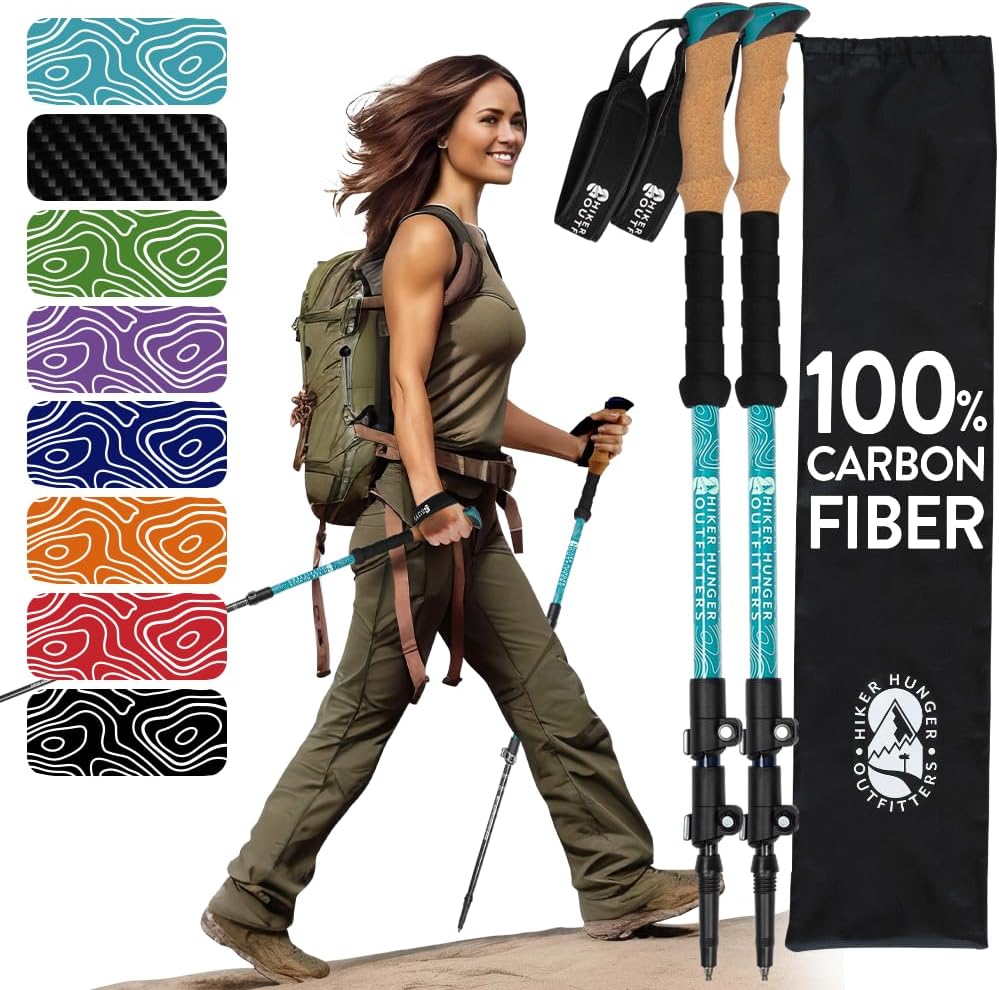 100% Carbon Fiber Trekking Poles by USA Brand - Ultra Strong Lightweight Collapsible Hiking Poles with Cork and EVA Foam Grips & Quick Adjustable Flip Locks - Image 13