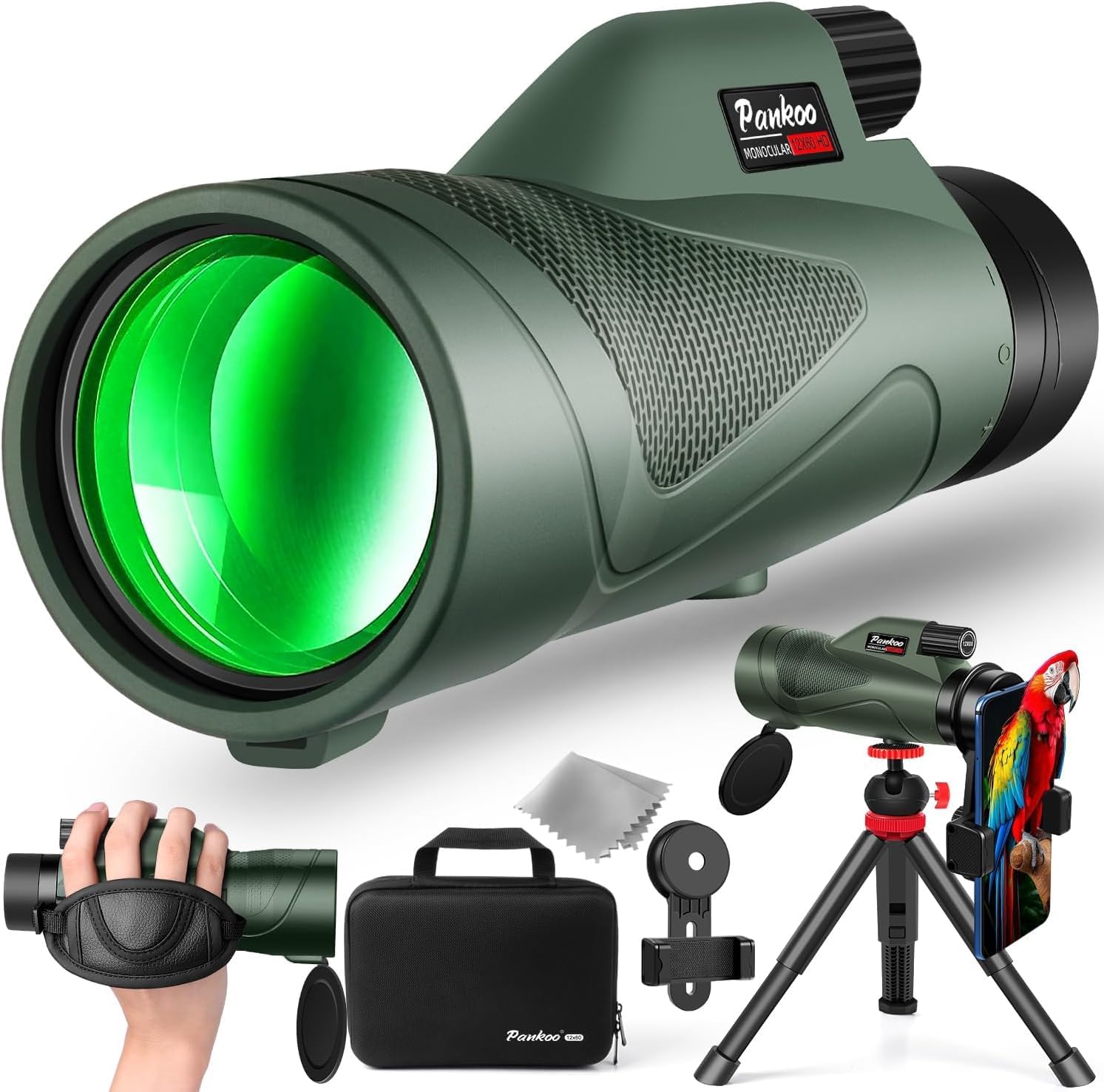 Pankoo 12x60 HD Monocular Telescope front view