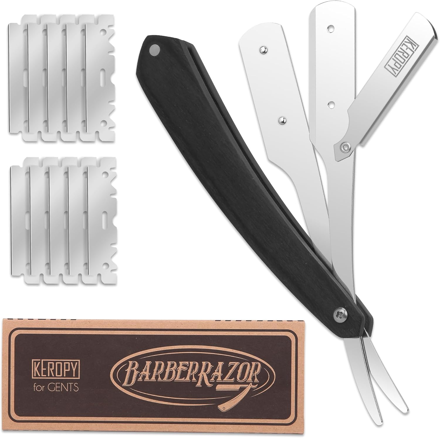 Sioa shavette straight razor kit front view black wood handle
