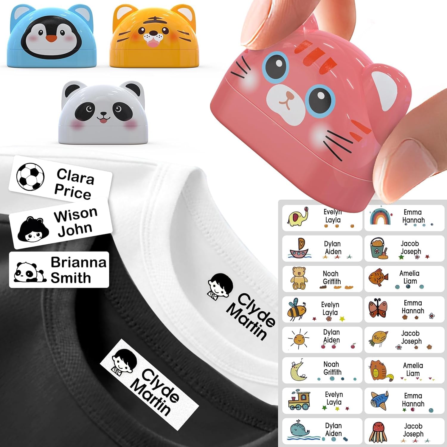amFilm personalized name stamp for clothing kids front view with pink cat design