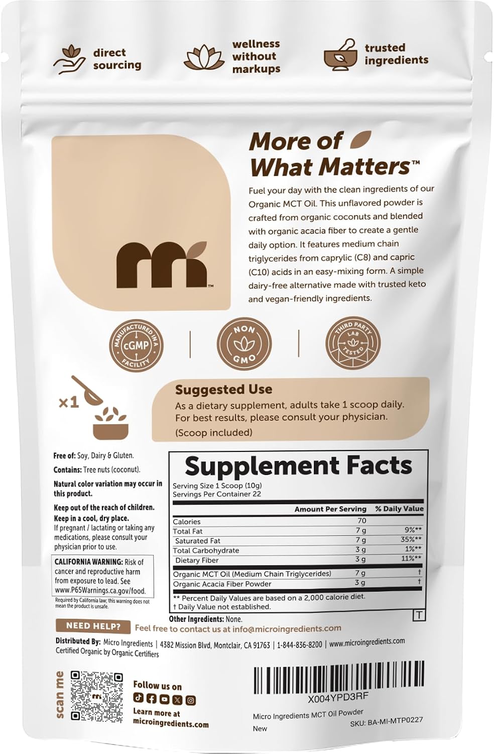 Micro Ingredients organic coconut MCT powder ingredients detail