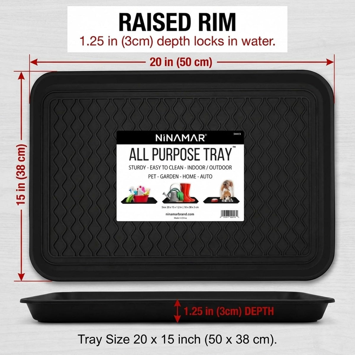 Ninamar 20 x 15 inch plastic boot tray angled perspective