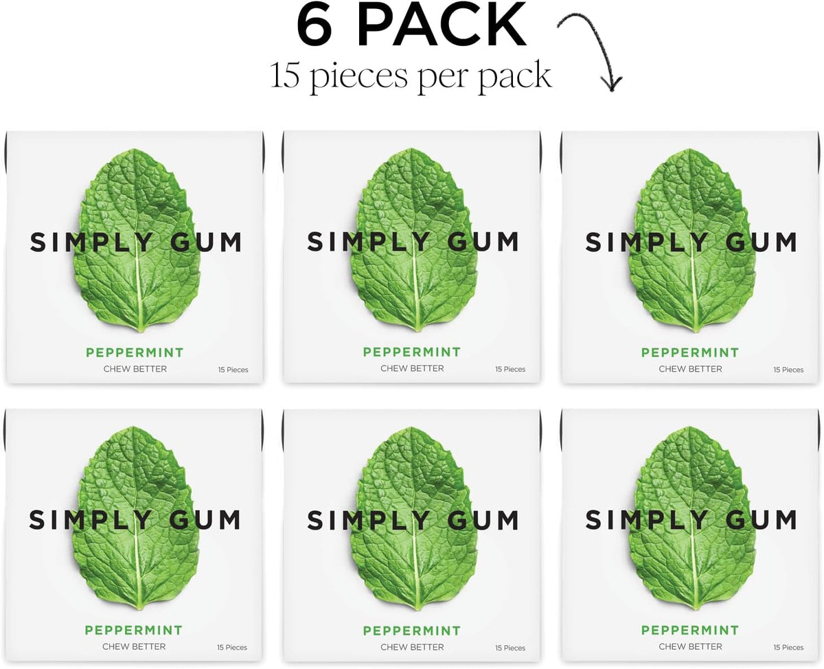 Simply Gum Peppermint aspartame free natural chicle chewing gum box close up