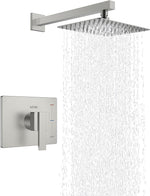 Kenes brushed nickel square shower head and handle set front view bathroom fixture