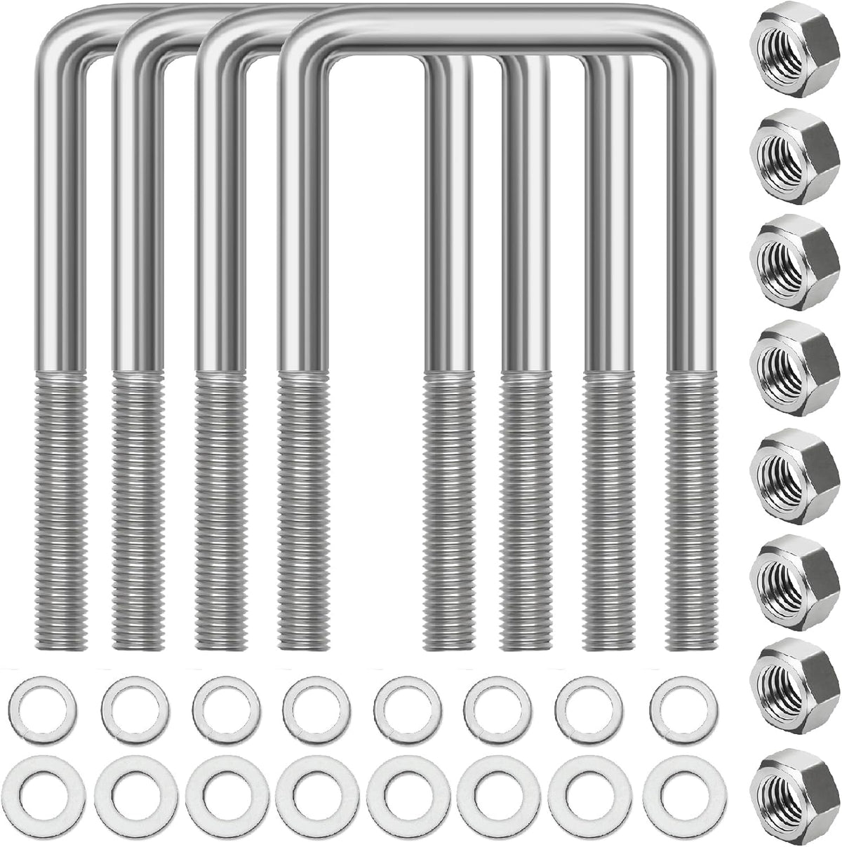 4 Sets 304 Stainless Steel Square U Bolt,U Bolts 3 inch Wide,1/2" D x 3-1/16" W x 5-5/16"L U-Bolts for Boat Trailer with Nuts and Washers, for Automobiles Trailer, Ski Boat - Image 13