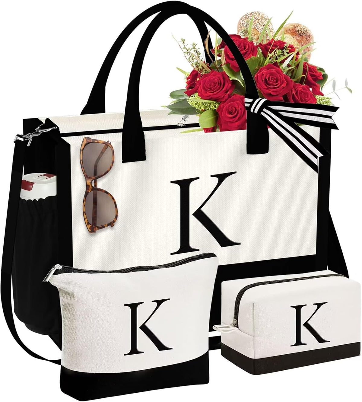 YOOLIFE initial canvas tote bag front view monogram letter K