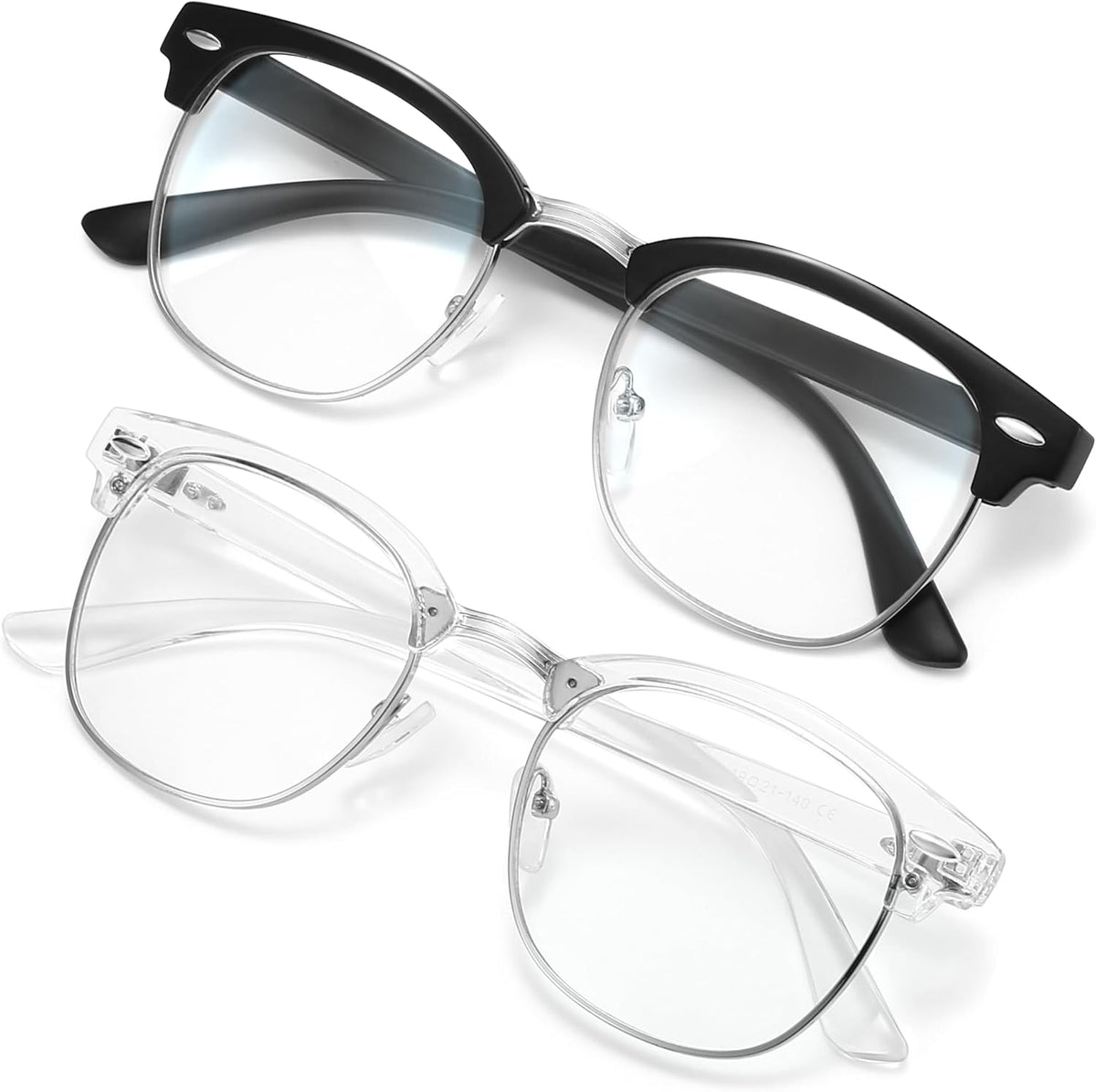 Racico blue light blocking glasses front view showcasing the classic black semi-rimless half frame design.