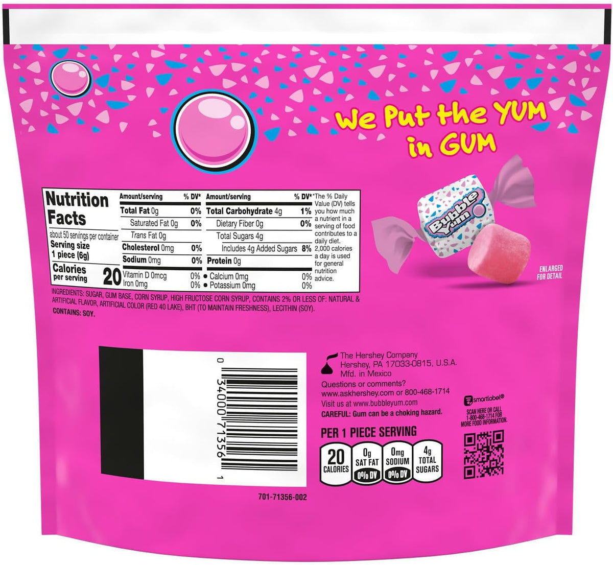 BUBBLE YUM original flavor chewing gum stand up pouch displaying the iconic soft texture graphic.